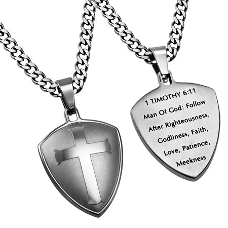 Silver Shield R2 Cross Necklace - SC